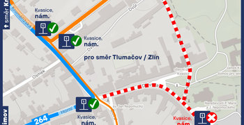 Uzavírka: Kvasice, zastávka, nám.