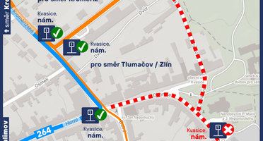 Uzavírka: Kvasice, zastávka, nám.